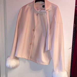 SHEIN Cream Cape with Faux Fur Cuffs